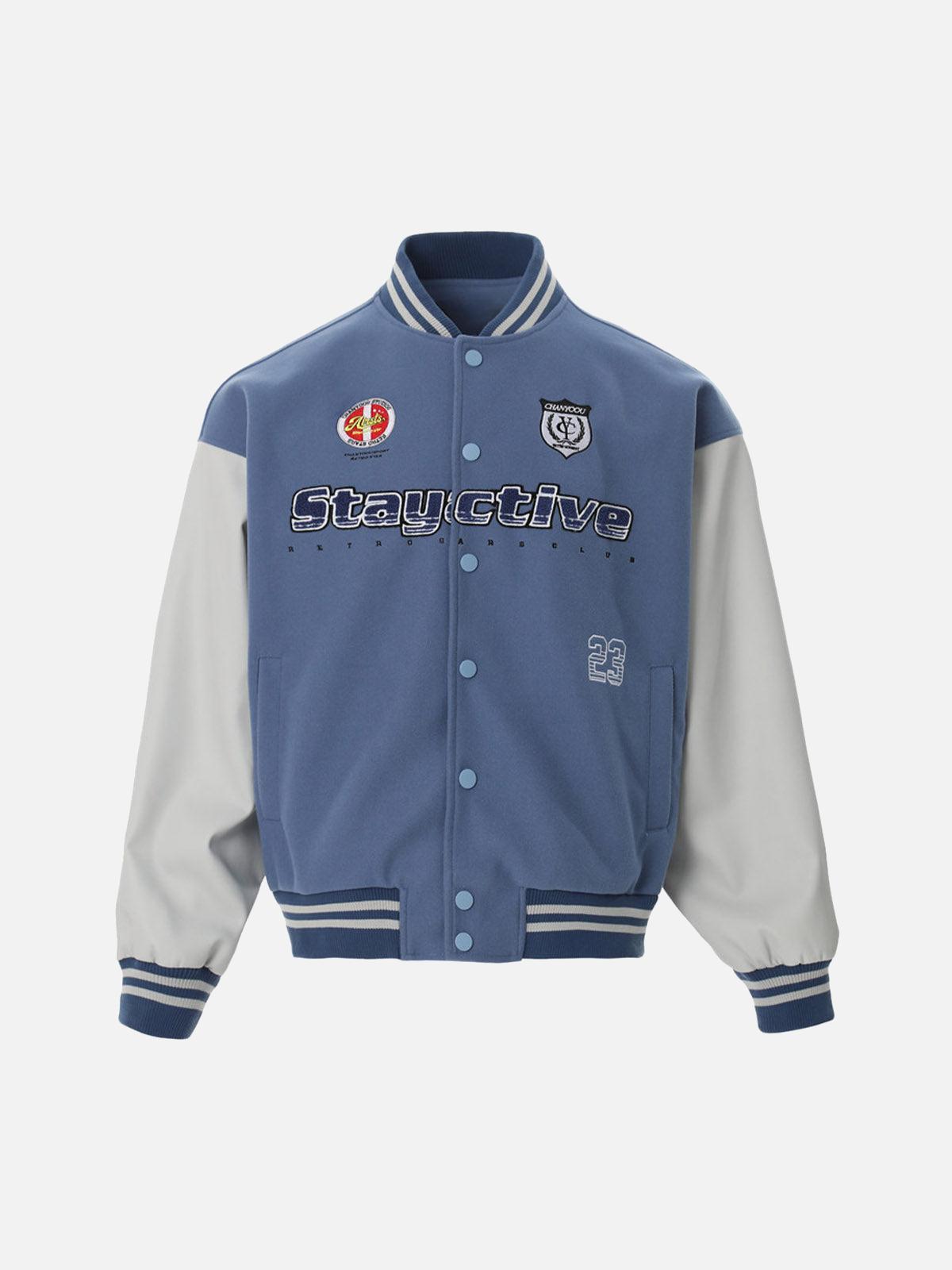 Contrast Color Stitching Embroidery Bomber Jacket
