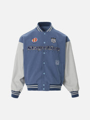 Contrast Color Stitching Embroidery Bomber Jacket