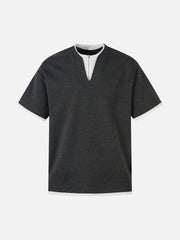 Contrast Color Stitching Faux Two-Piece T-Shirt