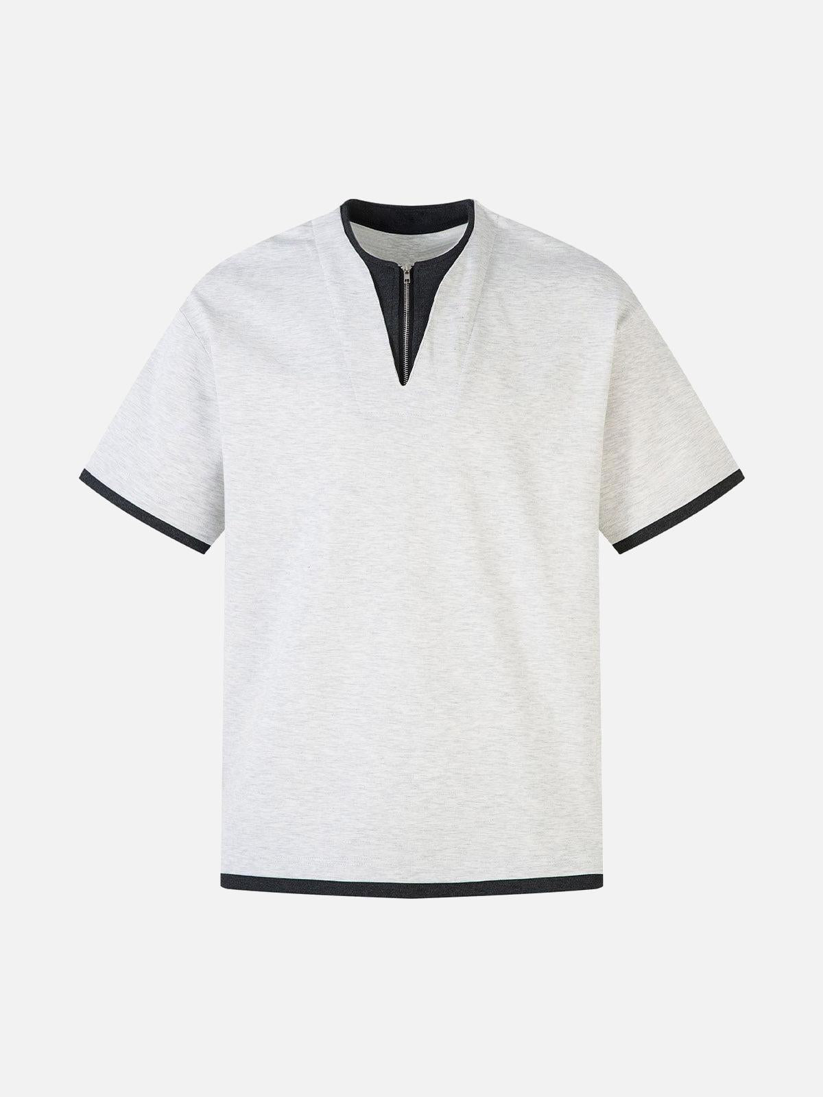 Contrast Color Stitching Faux Two-Piece T-Shirt