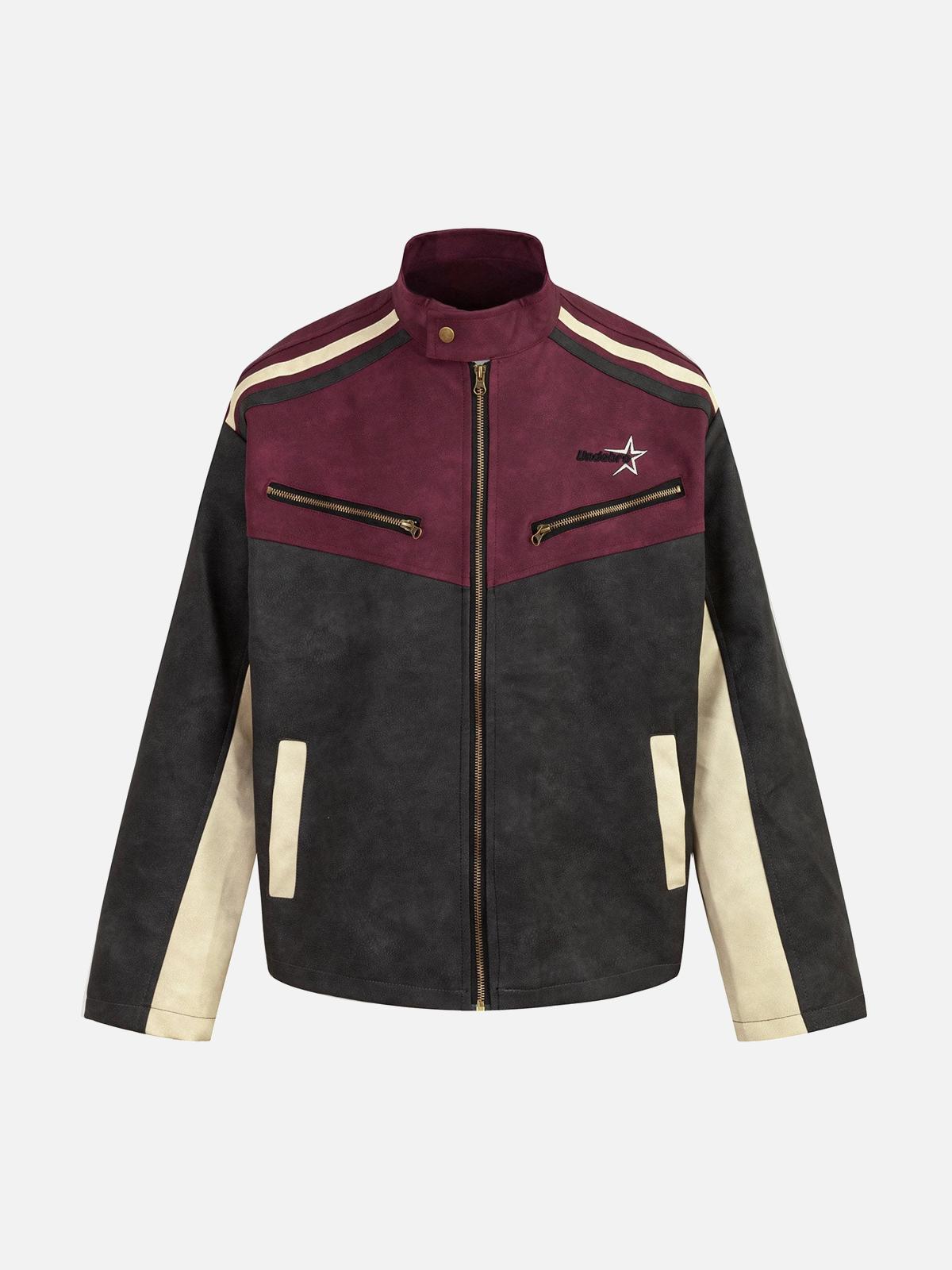 Contrast Color Suede PU Leather Jacket