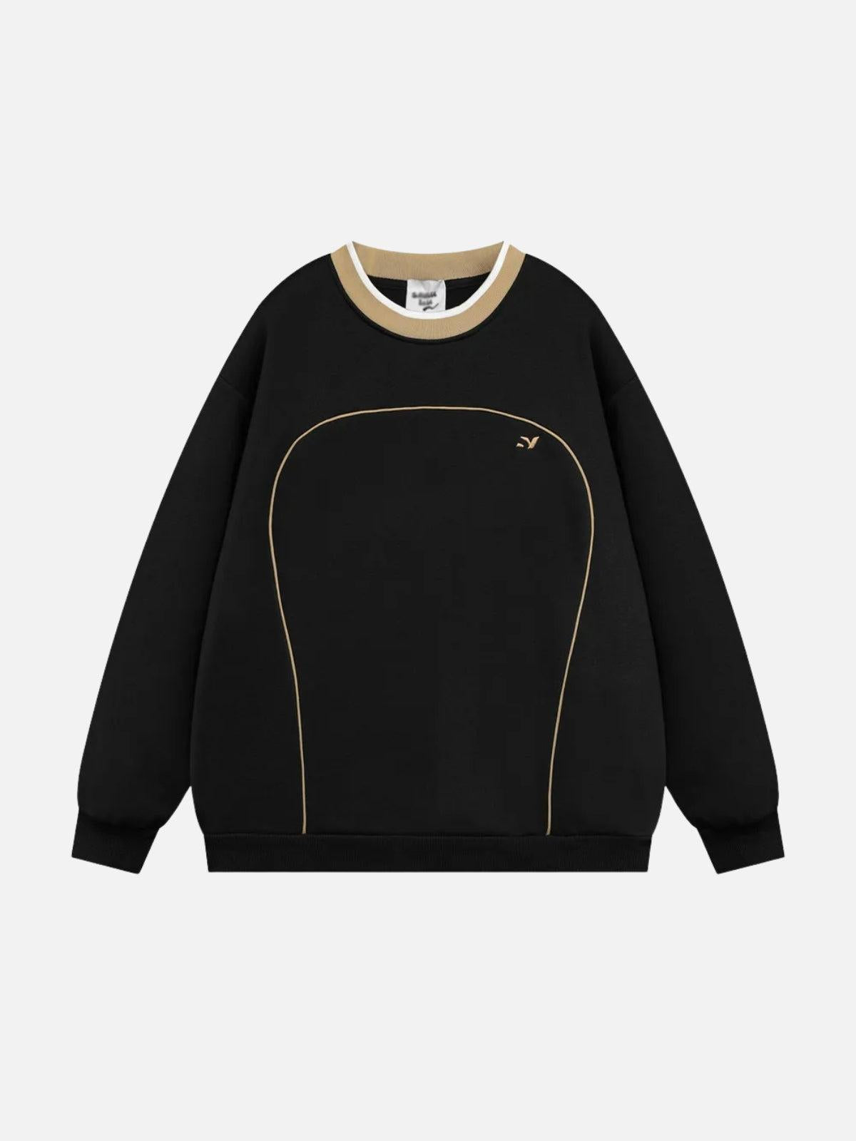Contrast Paneled Embroidery Sweatshirt