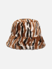 Contrast Striped Plush Vintage Bucket Hat
