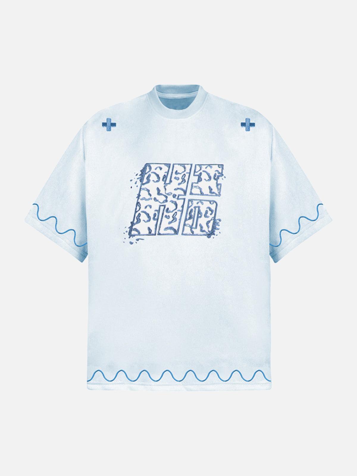 Cross and Wave Print T-Shirt