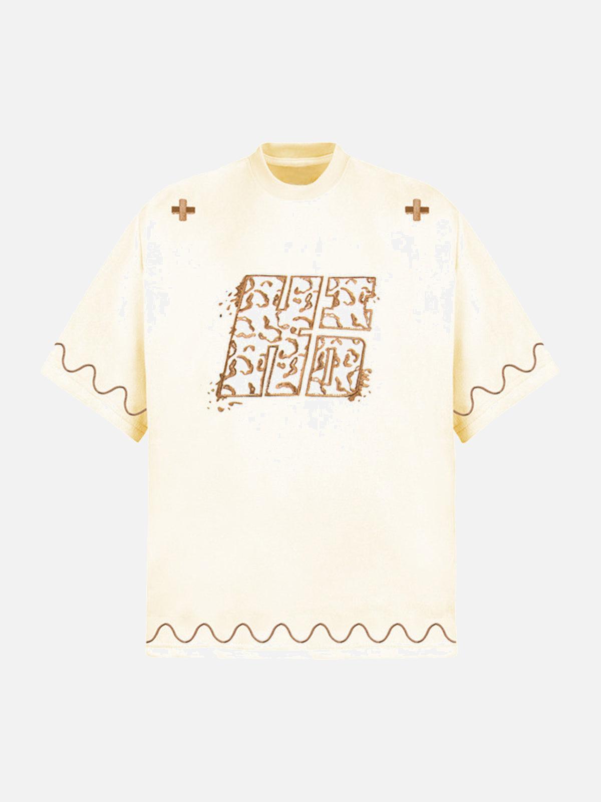 Cross and Wave Print T-Shirt