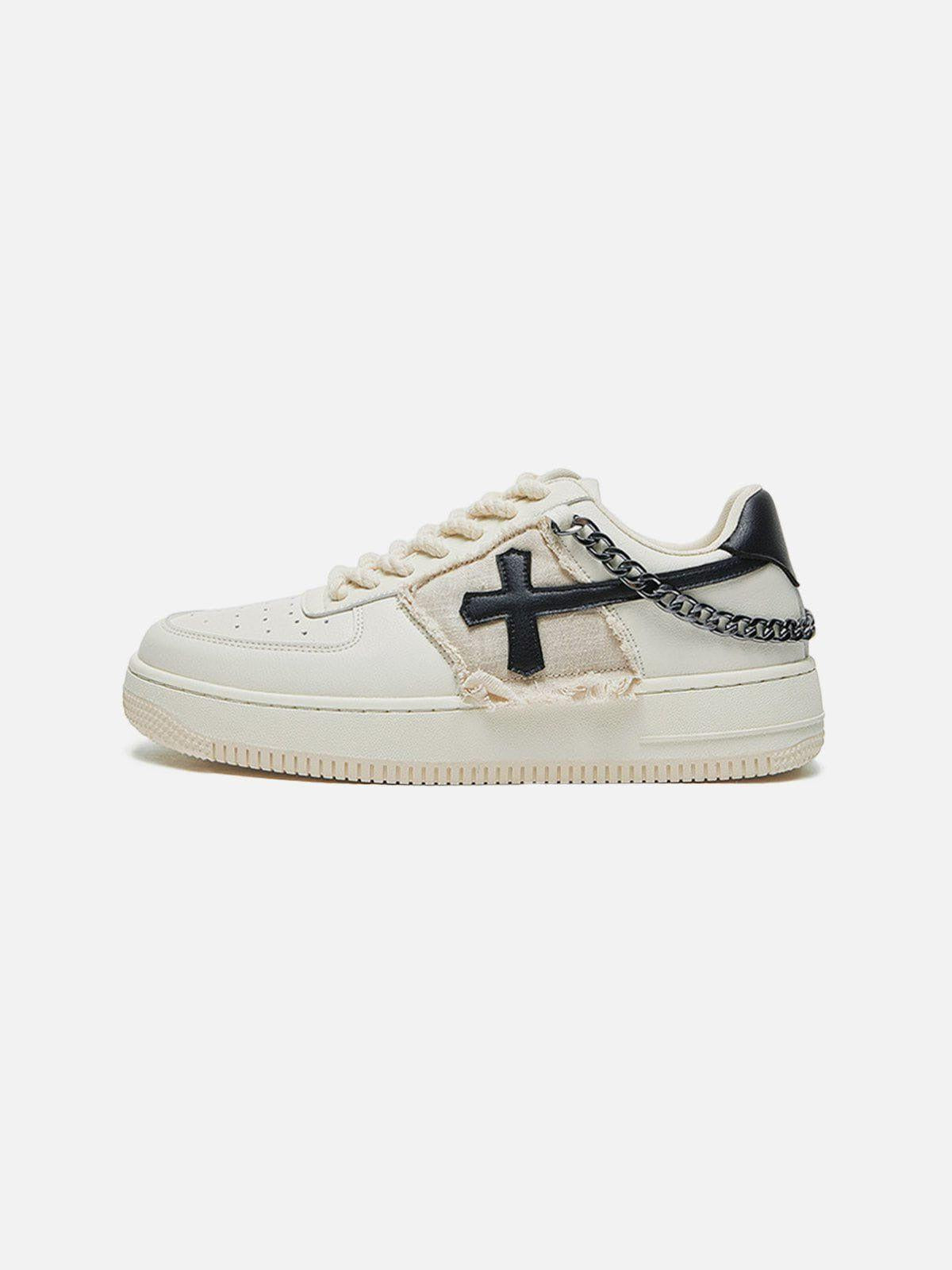 Cross Graphic Chain Design Raw Edge Casual Shoes