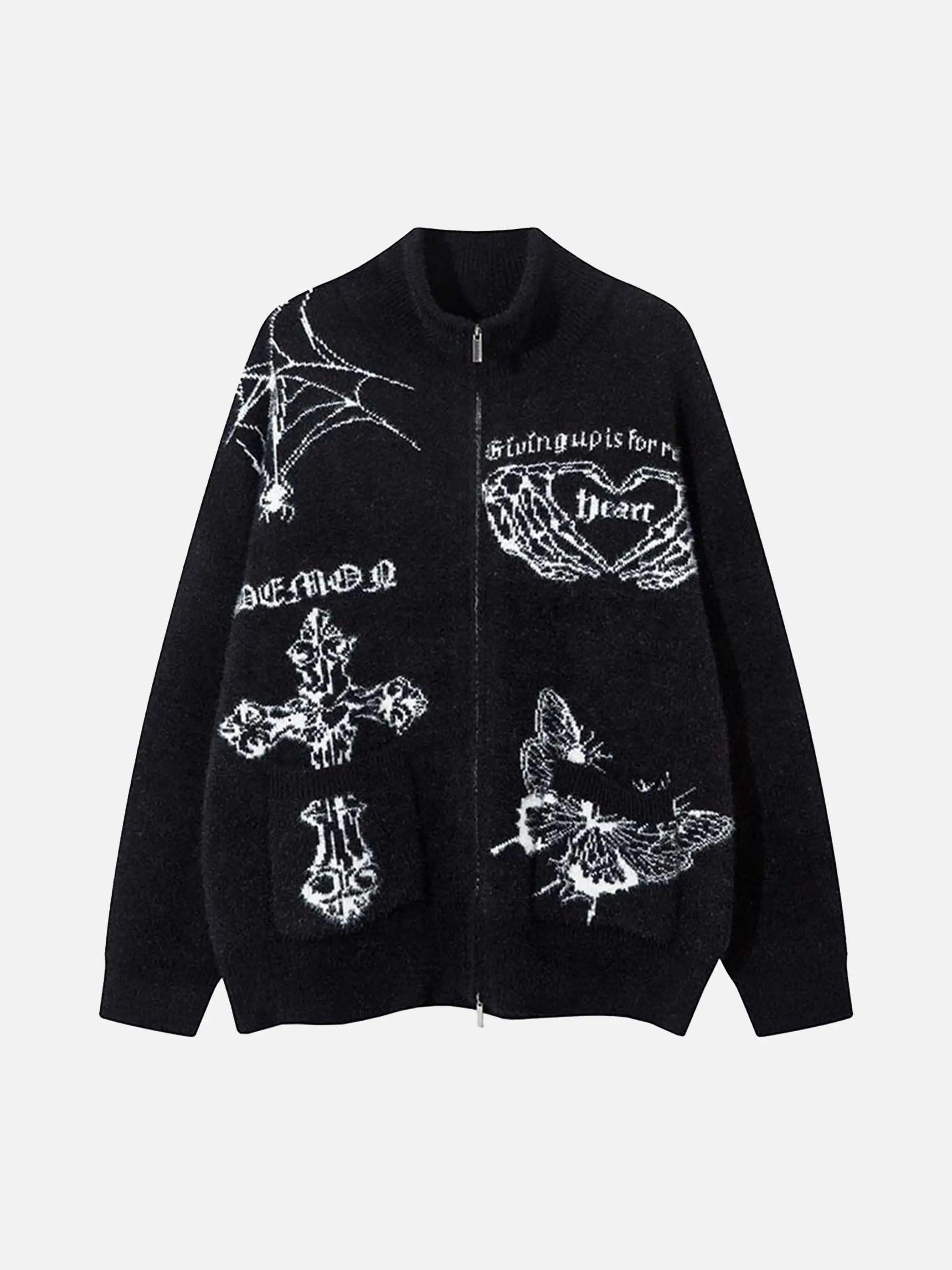 Cross Heart Butterfly Jacquard Cardigan