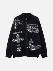 Cross Heart Butterfly Jacquard Cardigan