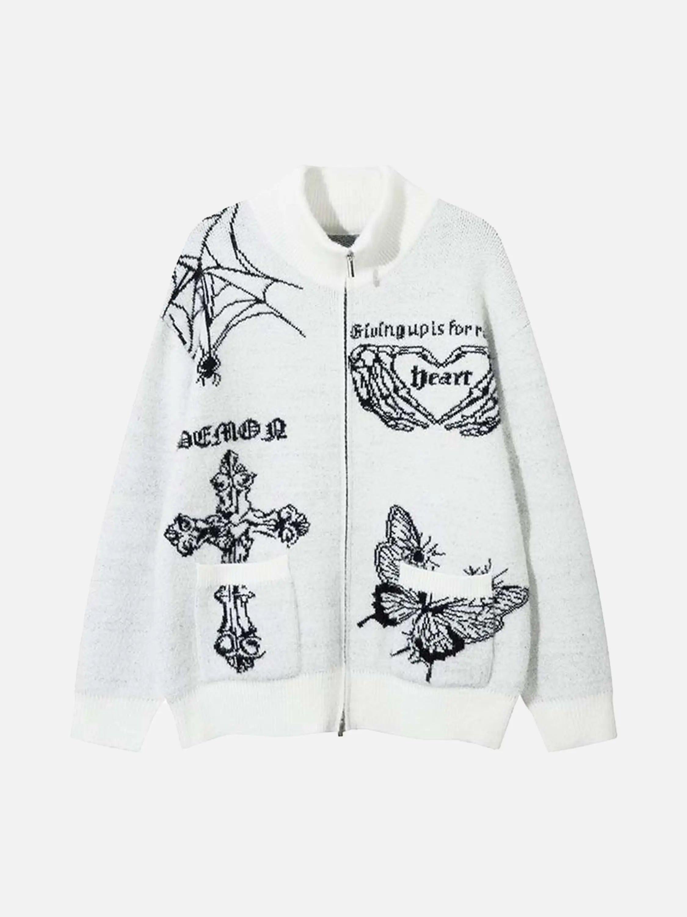 Cross Heart Butterfly Jacquard Cardigan