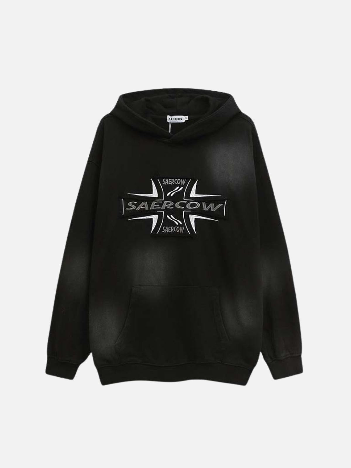 Cross Lettering Embroidery Washed Hoodie