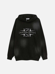 Cross Lettering Embroidery Washed Hoodie