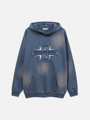 Cross Lettering Embroidery Washed Hoodie