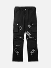 Cross Printed Multi-Pocket Casual Pants