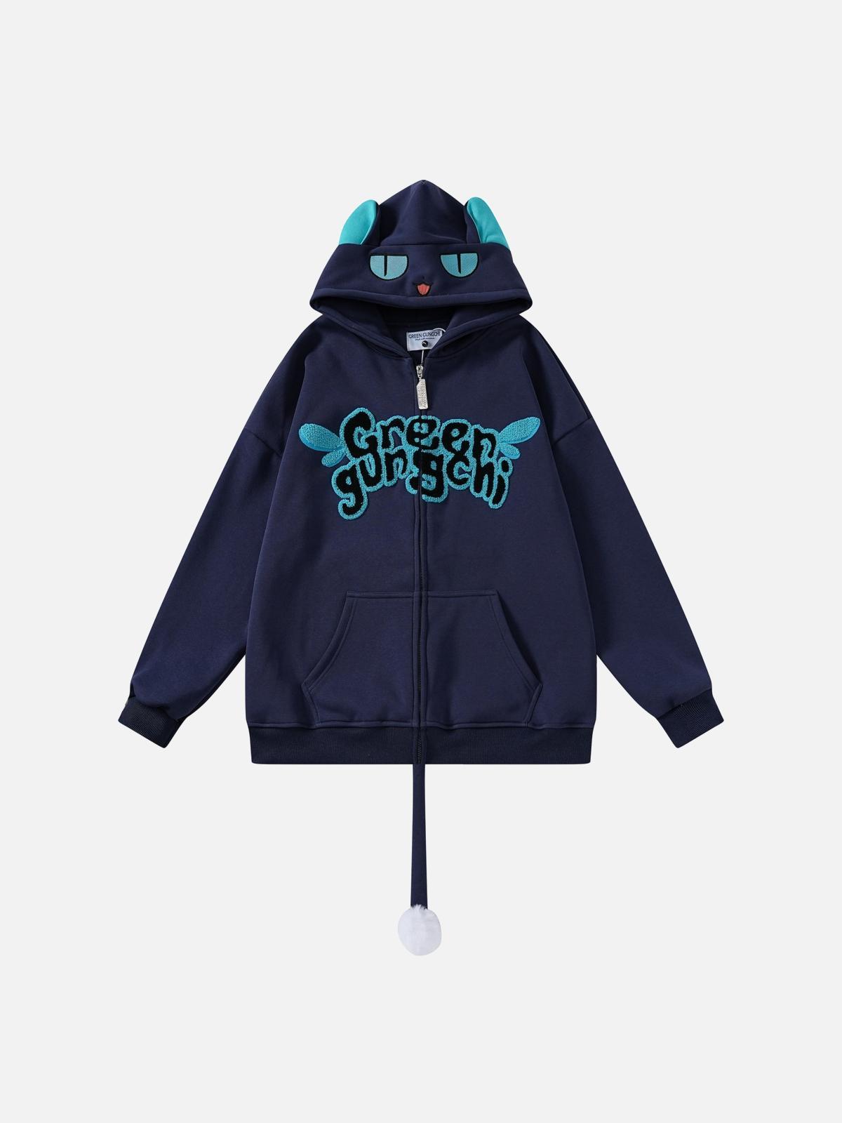 Cute Tail Design Zip-Up Hoodie