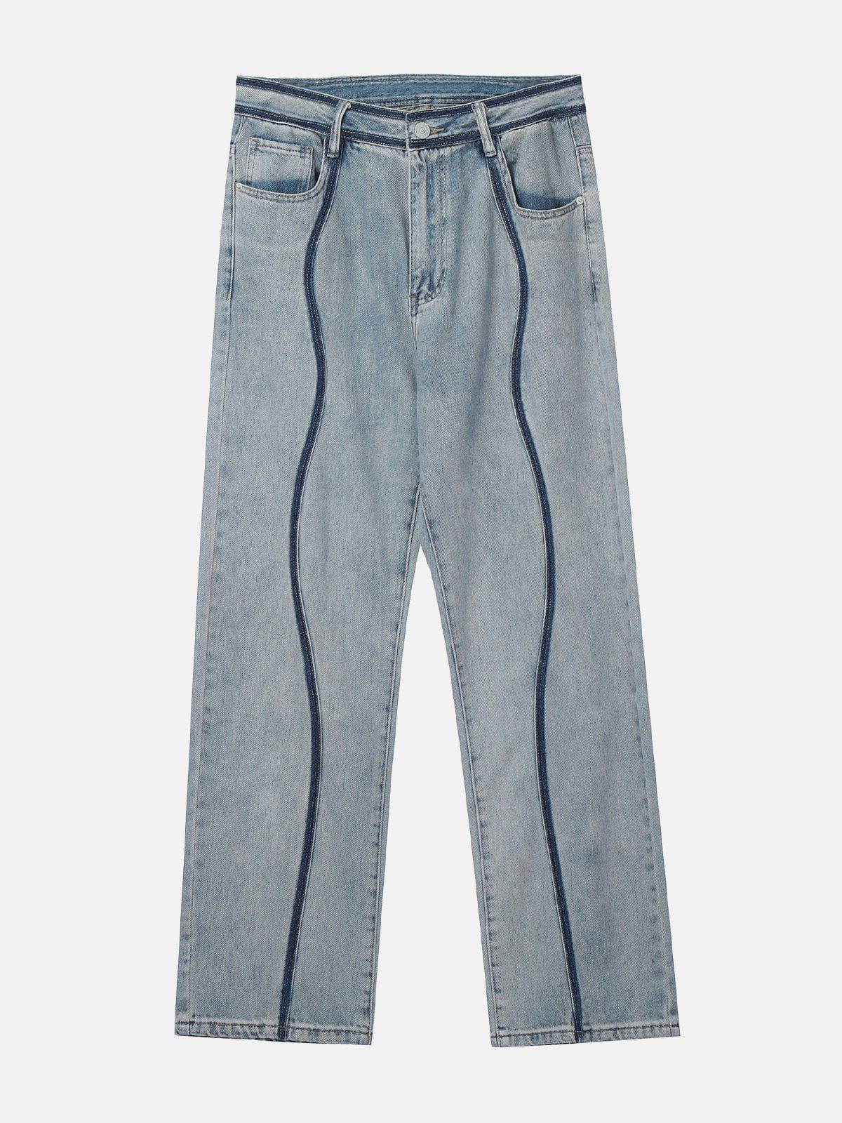 Dark Color Curve Patchwork Jeans