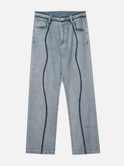 Dark Color Curve Patchwork Jeans