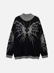Dark Spider Web Zipper Stand Collar Cardigan