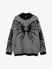 Dark Spider Web Zipper Stand Collar Cardigan