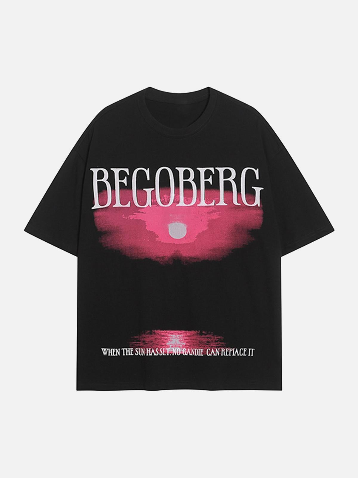 Dark Sunset Ocean Print Street Rap T-Shirt