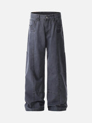 Deconstructed Split Straight Leg Jeans