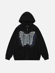 Distressed Butterfly Patch Cardigan Hoodie