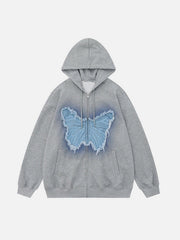Distressed Butterfly Patch Cardigan Hoodie