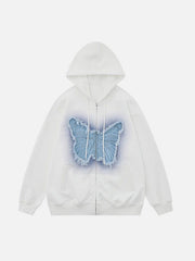 Distressed Butterfly Patch Cardigan Hoodie