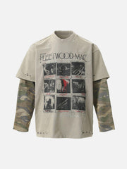 Distressed Camouflage Faux Two-Piece Graphic T-Shirt