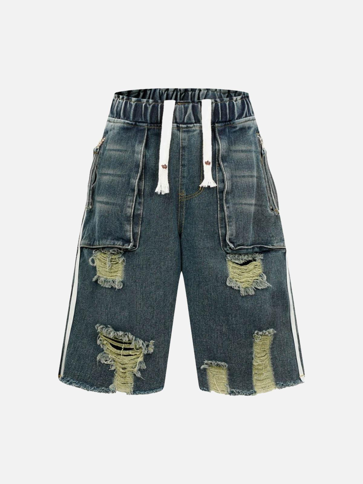 Distressed Cargo Denim Shorts