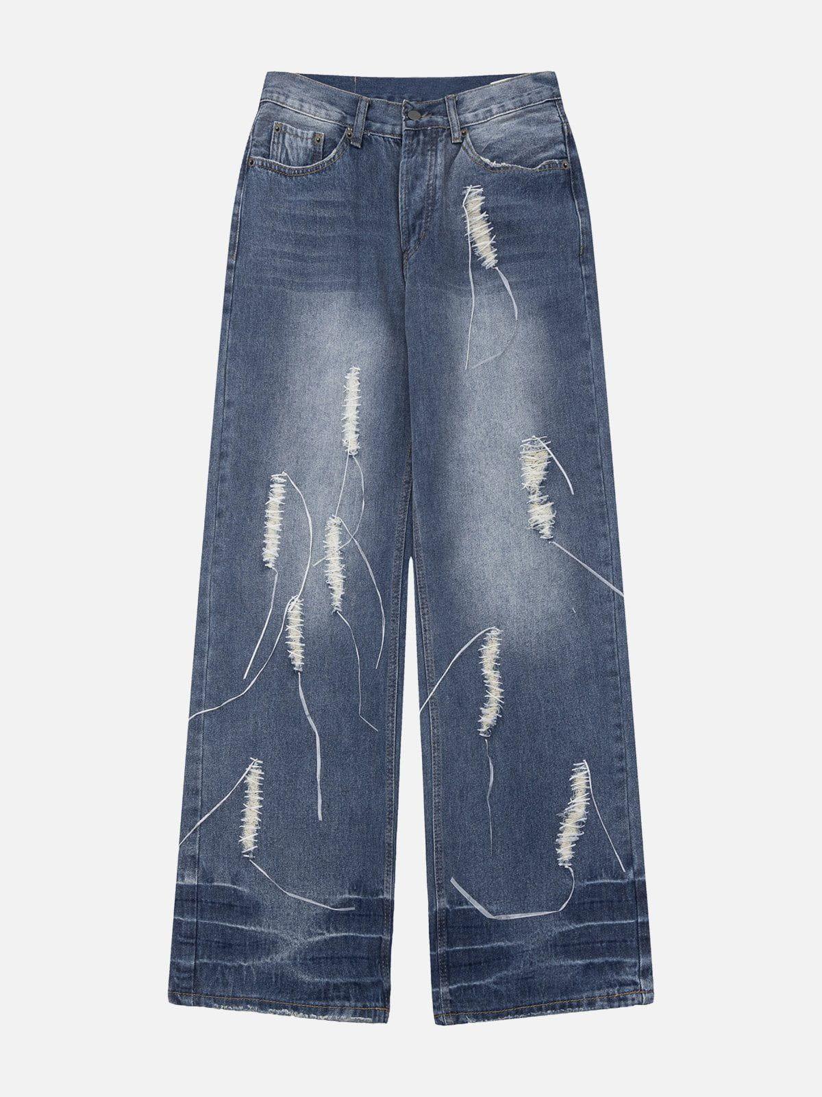 Distressed Decorative Band Loose Jeans