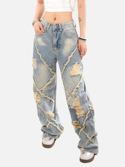 Distressed Fringe Loose Jeans