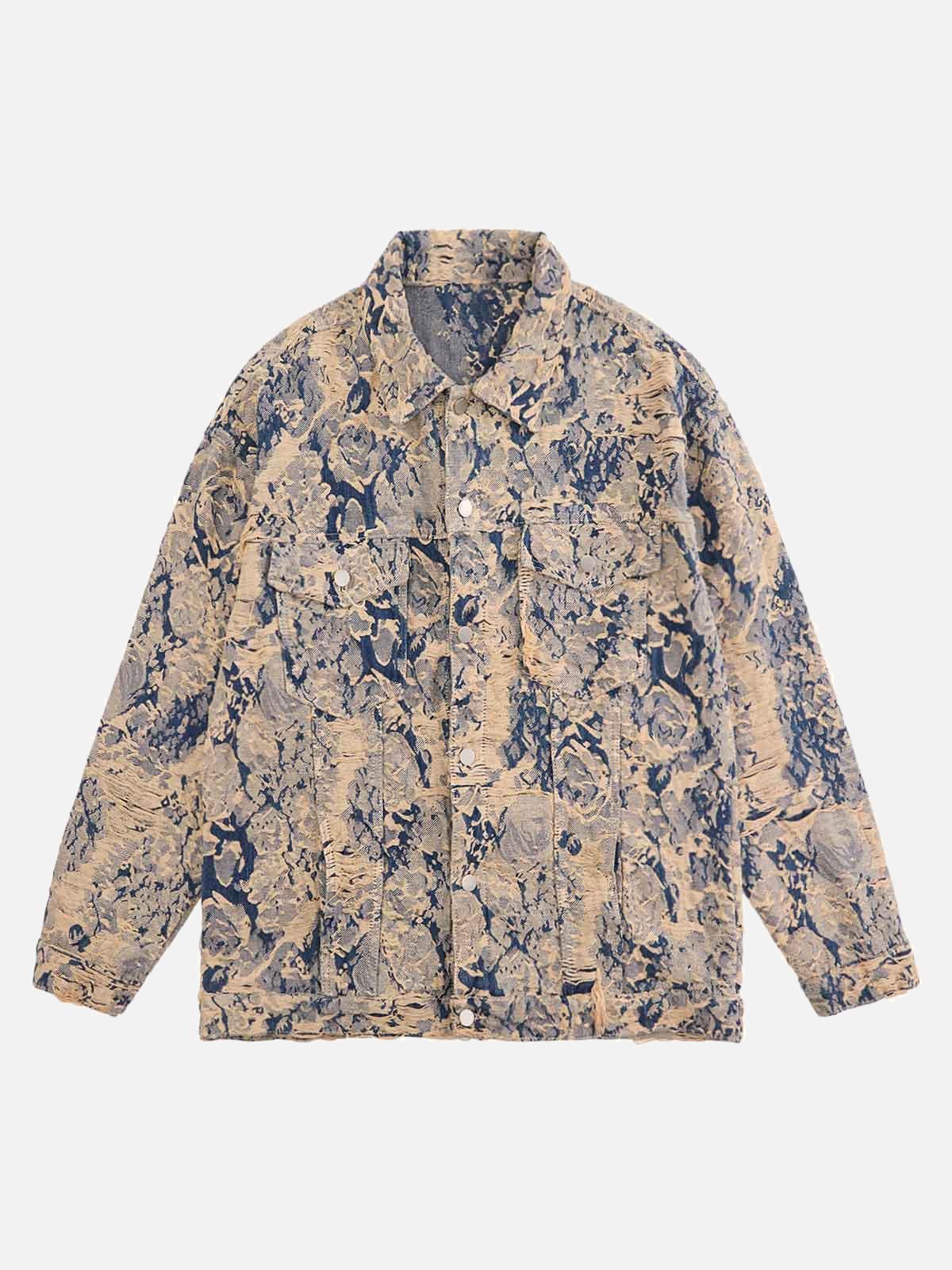 Distressed Jacquard Denim Jacket