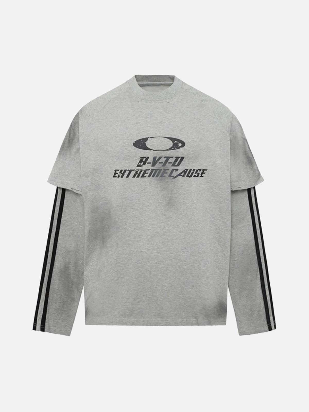 Distressed Printed Faux Two-Piece Long-Sleeved T-Shirt