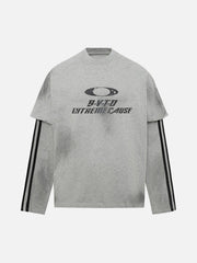 Distressed Printed Faux Two-Piece Long-Sleeved T-Shirt