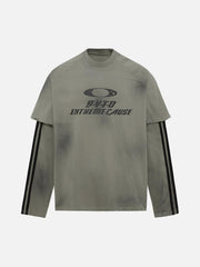 Distressed Printed Faux Two-Piece Long-Sleeved T-Shirt