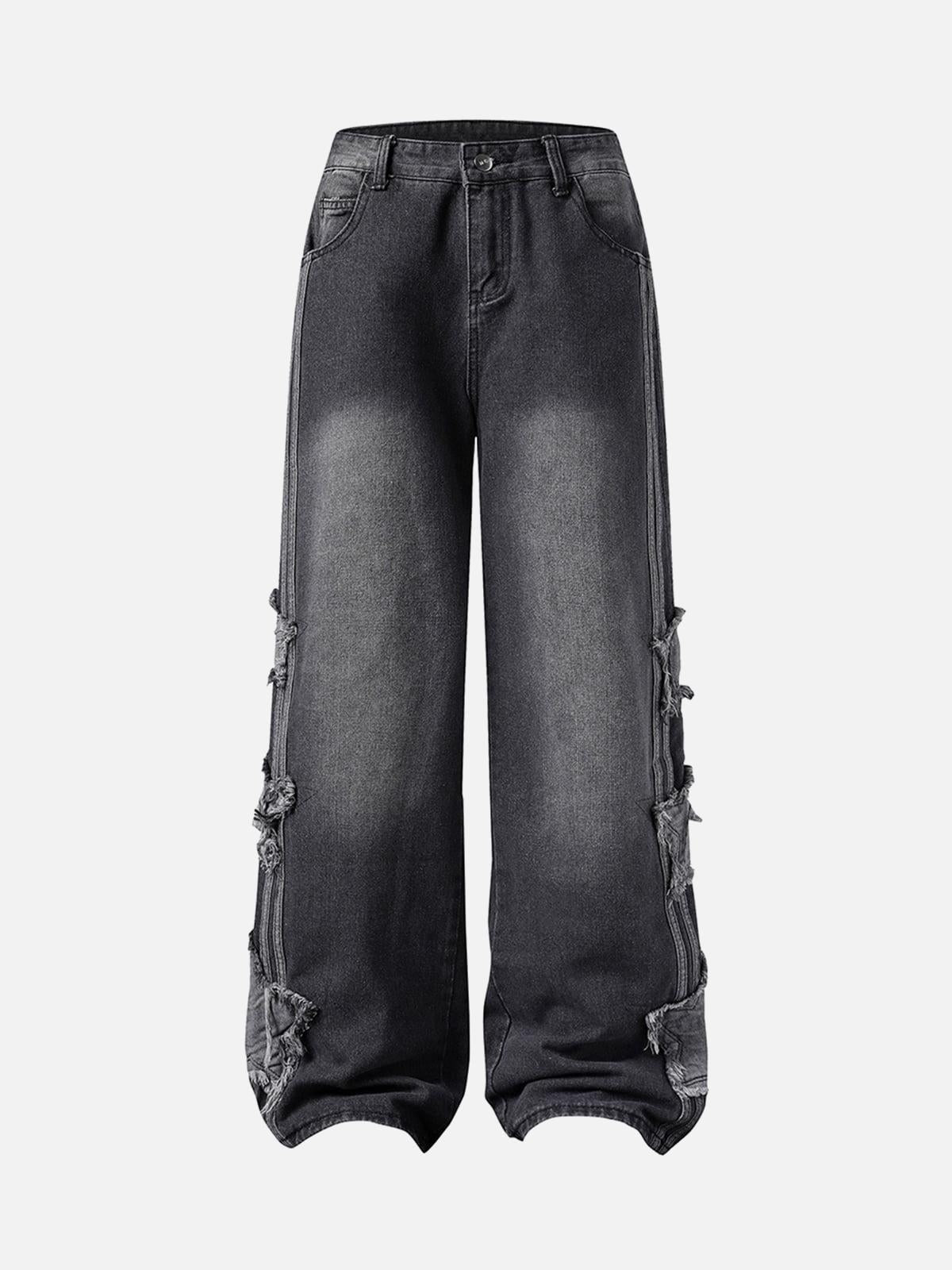 Distressed Raw Edge Baggy Jeans
