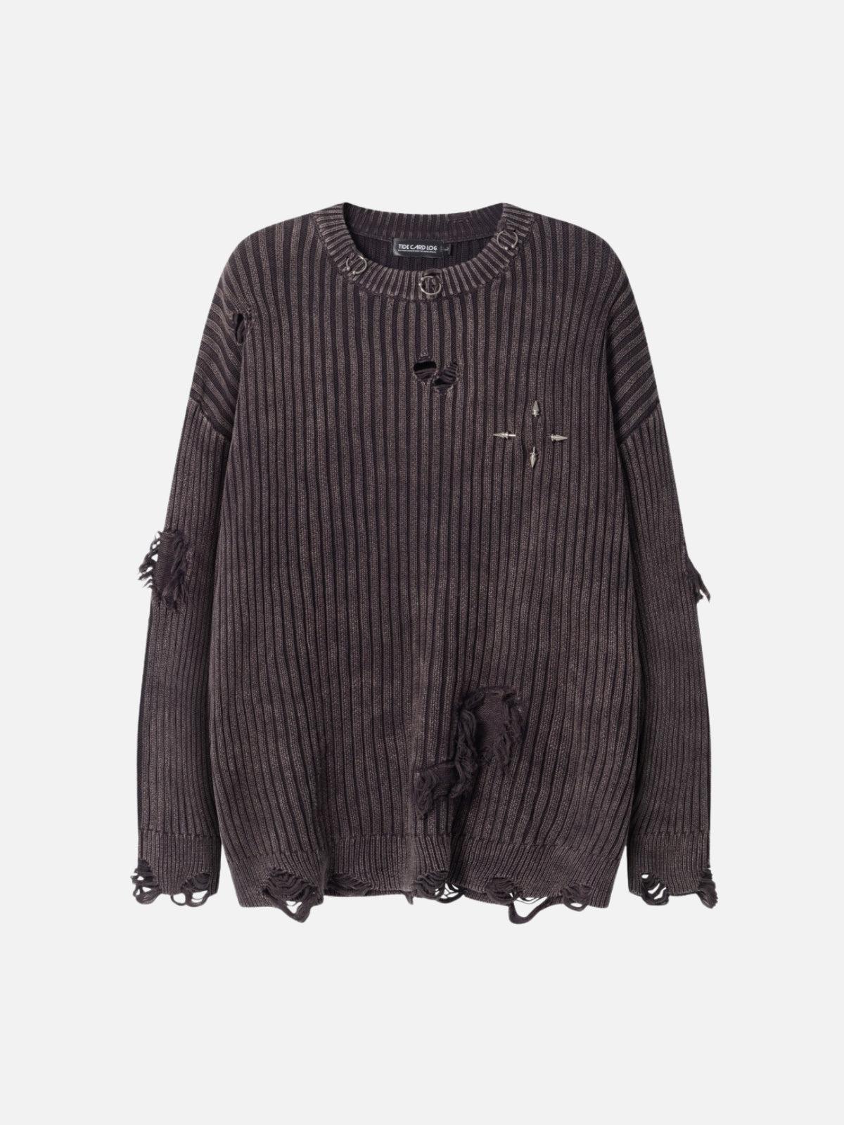 Distressed Ripped Rivets Sweater