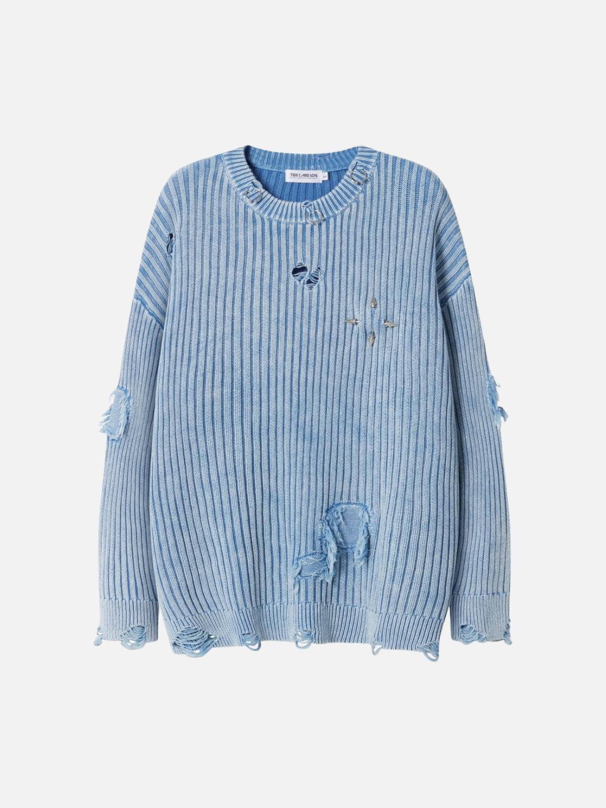 Distressed Ripped Rivets Sweater