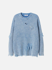 Distressed Ripped Rivets Sweater