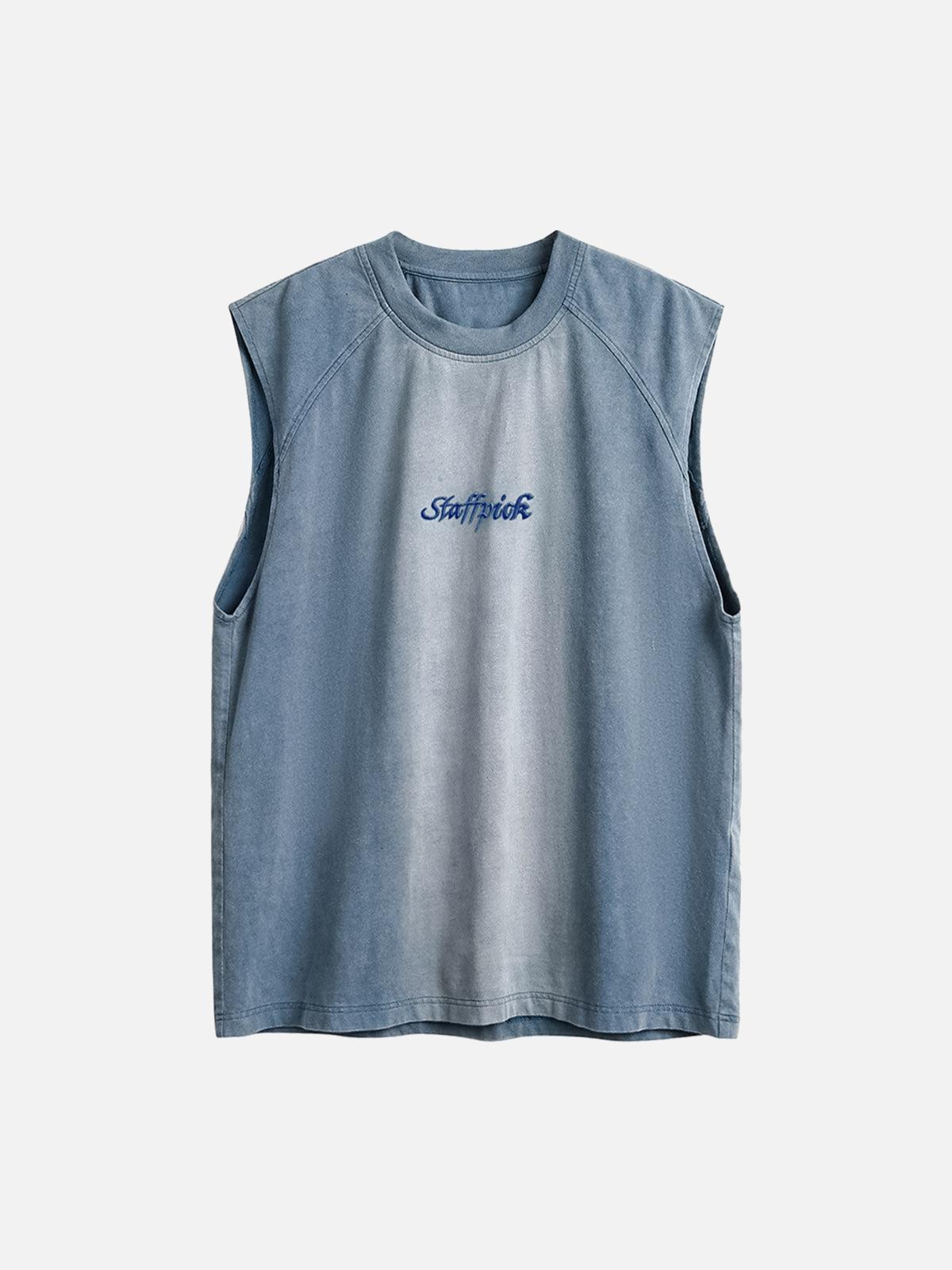 Distressed Washed Embroidered Gradient Vest