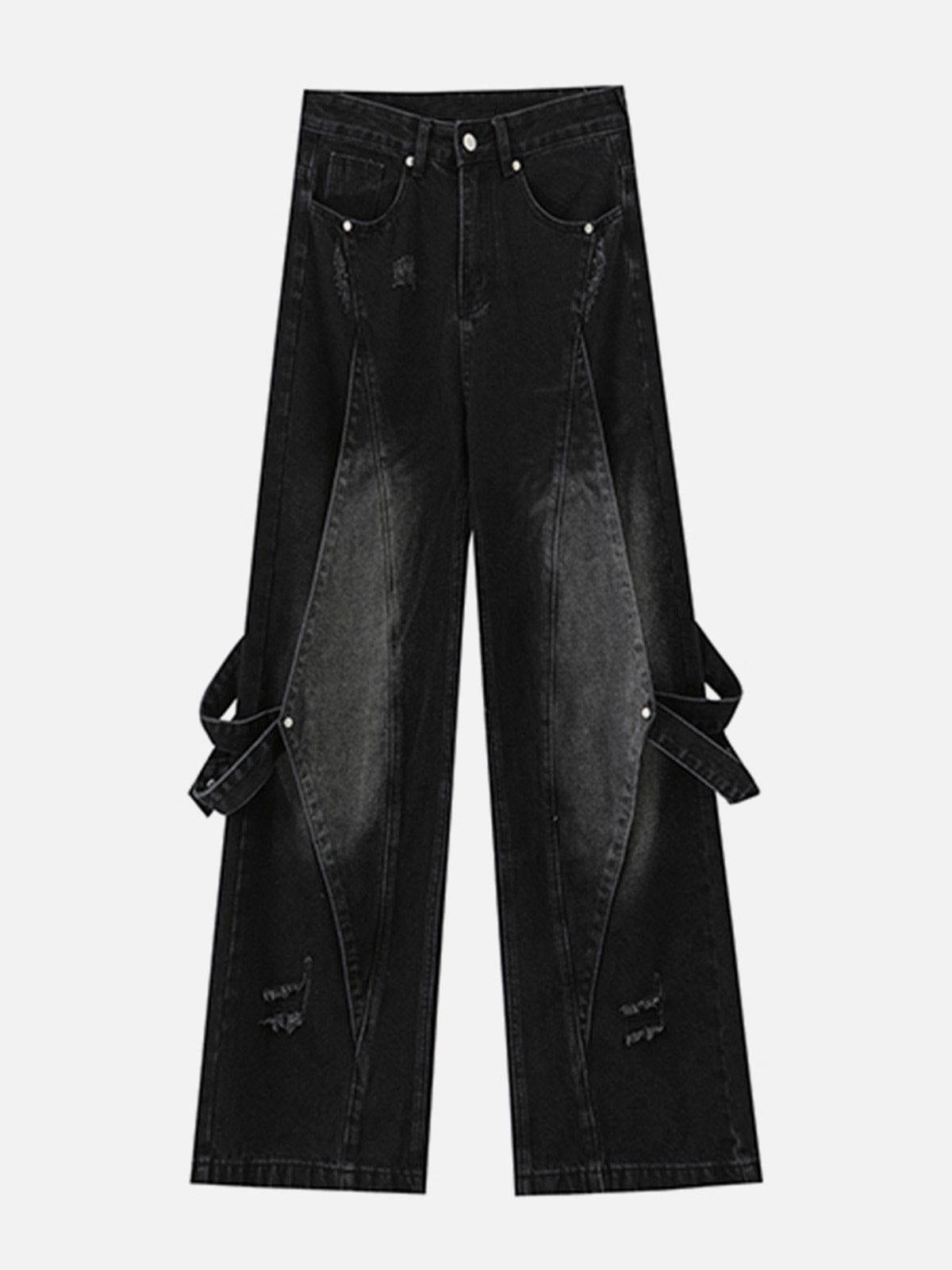 Distressed Washed Stitching Jeans