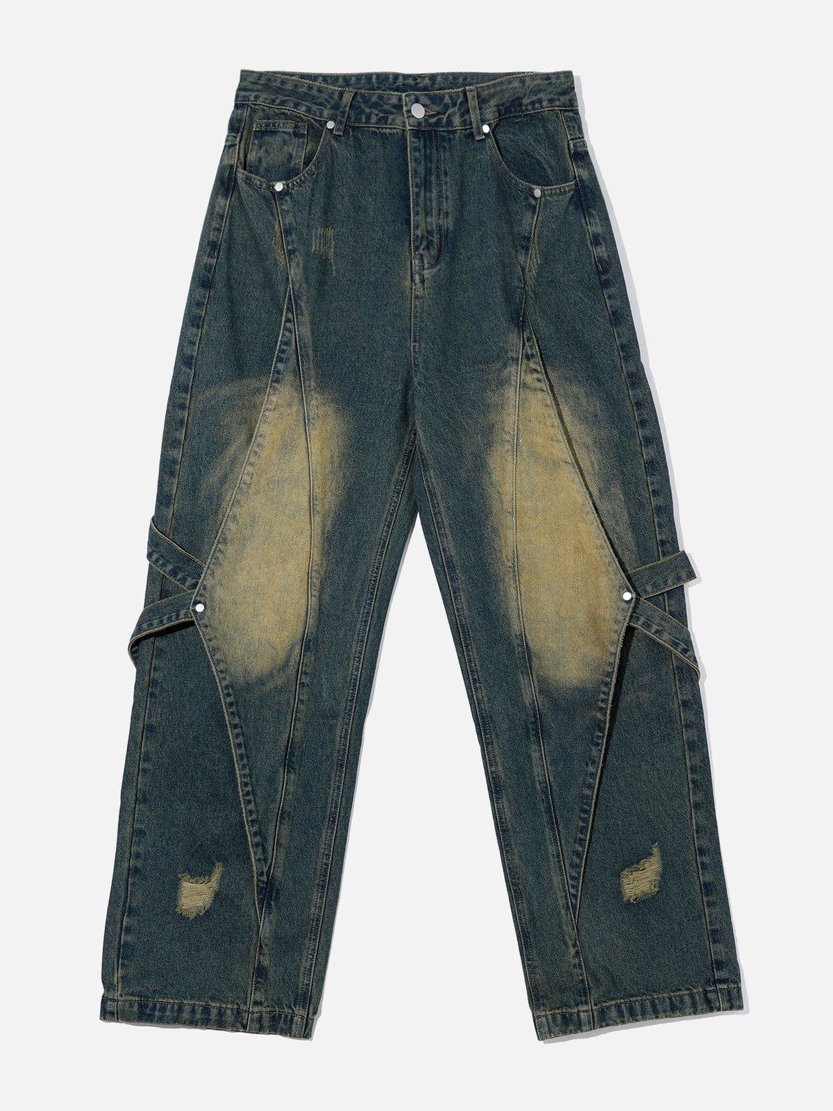 Distressed Washed Stitching Jeans