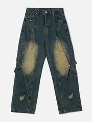 Distressed Washed Stitching Jeans