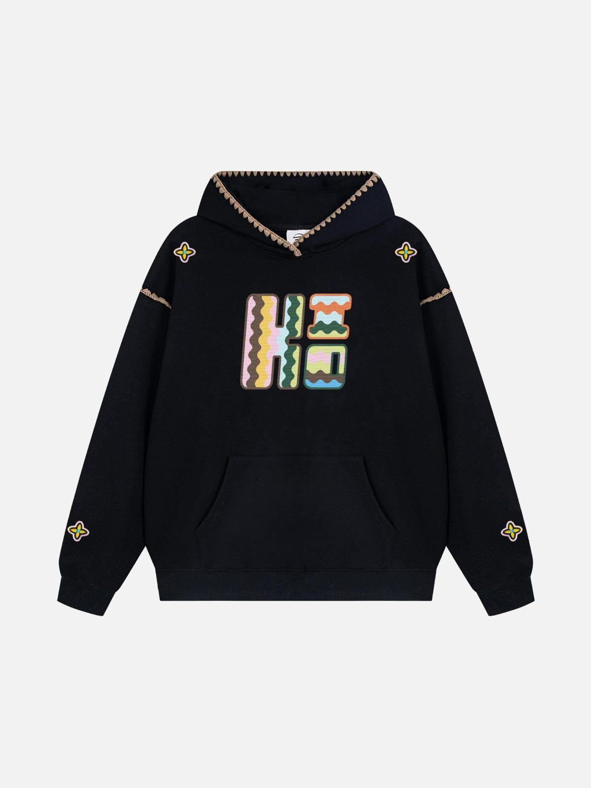 Embroidered Contrast Check Hoodie