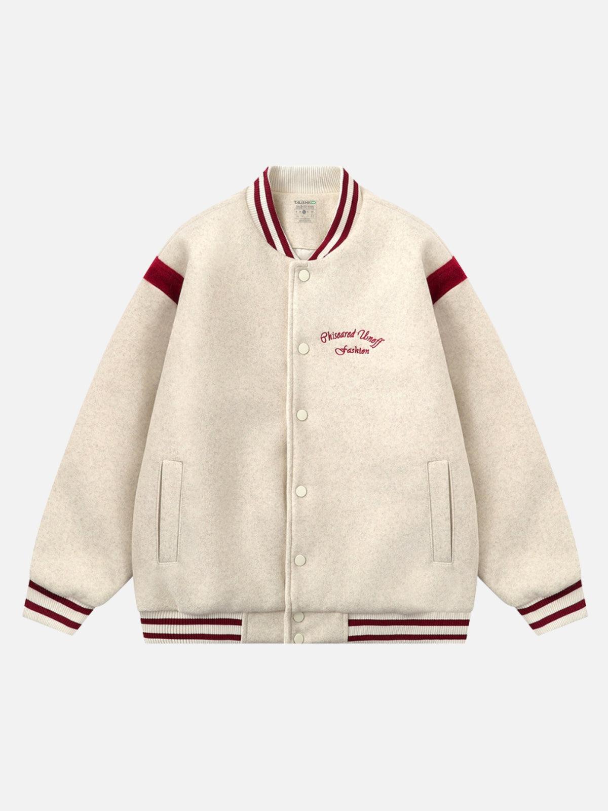 Embroidered Contrast Color Varsity Jacket