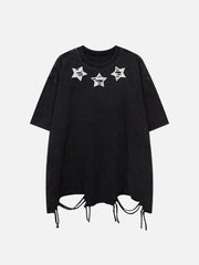 Embroidery Distressed Star Washed Tee