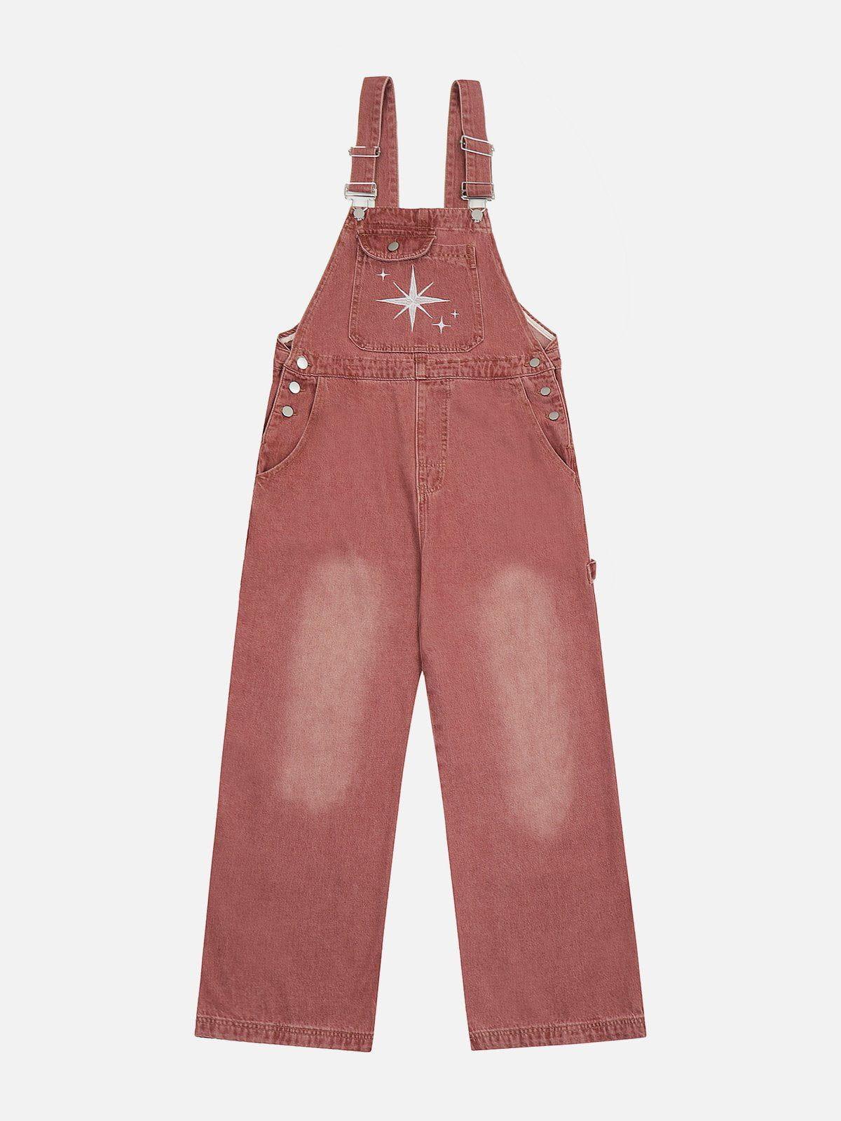 Embroidery Star Washed Overalls