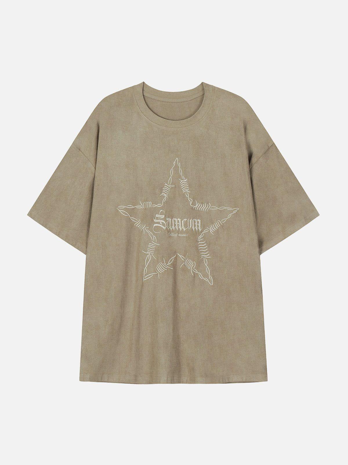 Embroidery Thorns Star Print Tee