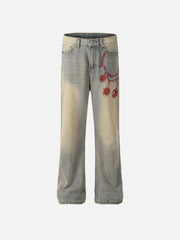 Embroidery Washed Jeans