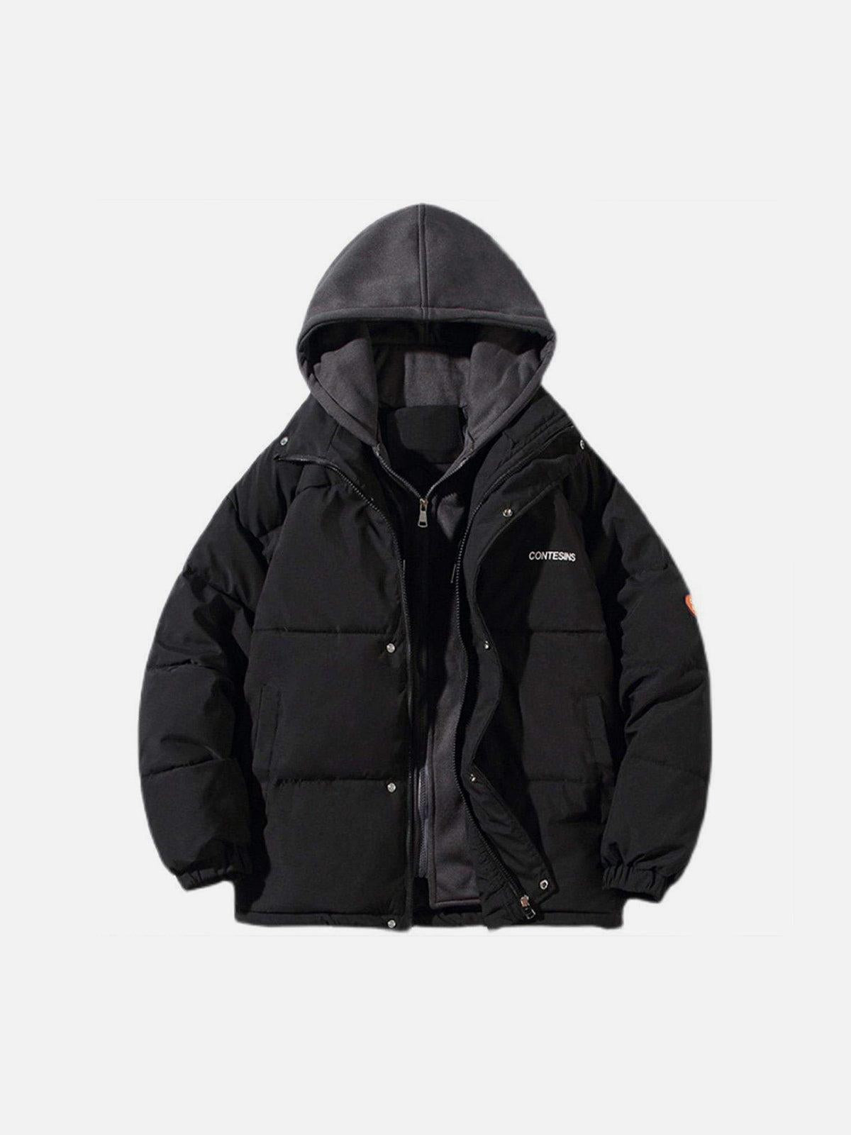 Fake Two-Piece Hooded Winter Coat